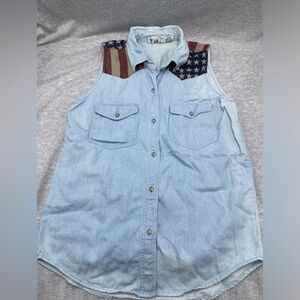 M.W.C. Women’s Large Denim Tank Button Down Pockets Blue New Americana Vintage